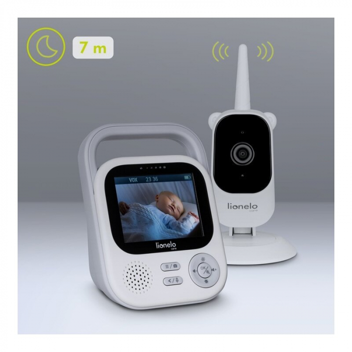 Video monitor, Lionelo, Babyline 3.2, Full HD, Comunicare bidirectionala, 2.8 inch, Cu sunete si mod de noapte, Cu 5 niveluri de detectare a sunetului, Alb [32]