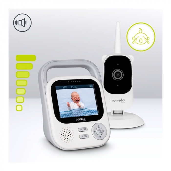 Video monitor, Lionelo, Babyline 3.2, Full HD, Comunicare bidirectionala, 2.8 inch, Cu sunete si mod de noapte, Cu 5 niveluri de detectare a sunetului, Alb [26]