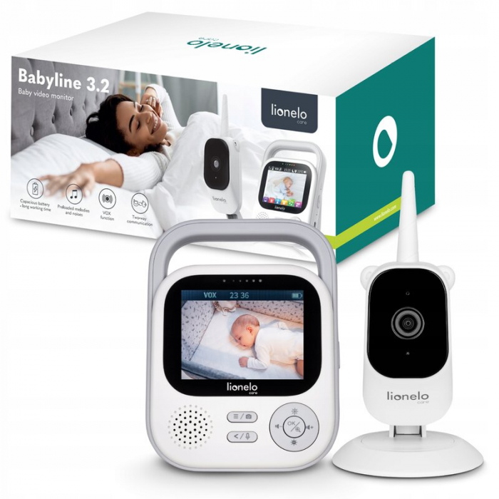 Video monitor, Lionelo, Babyline 3.2, Full HD, Comunicare bidirectionala, 2.8 inch, Cu sunete si mod de noapte, Cu 5 niveluri de detectare a sunetului, Alb [23]