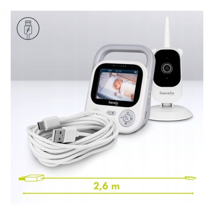 Video monitor, Lionelo, Babyline 3.2, Full HD, Comunicare bidirectionala, 2.8 inch, Cu sunete si mod de noapte, Cu 5 niveluri de detectare a sunetului, Alb [33]