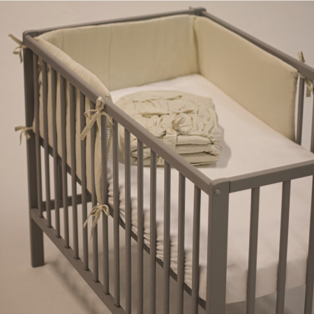 Aparatoare pentru patut 120x60 cm, Tilly, Cu panglici, Din bumbac, Lungime 180 cm, Inaltime 36 cm, Gri deschis [3]