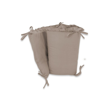 Patuturi din lemn - Aparatoare pentru patut, MimiNu, Cu volanase, Din bumbac certificat Oeko Tex Standard 100, 180x30 cm, Cu panglici, Colectia Royal, Mocha