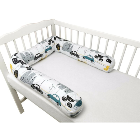 Patuturi din lemn - Aparatoare pentru patut, MimiNu, Tip rulou, Cu husa detasabila, Lungime 180 cm, Din bumbac certificat Oeko Tex Standard 100, Childrens Journey Grey