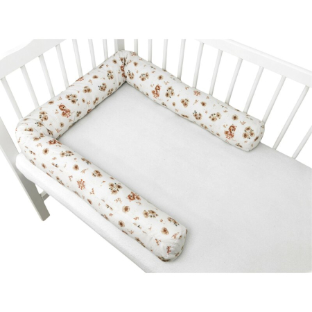 Patuturi din lemn - Aparatoare pentru patut, MimiNu, Tip rulou, Cu husa detasabila, Lungime 180 cm, Din bumbac certificat Oeko Tex Standard 100, Design, Ducklings Beige