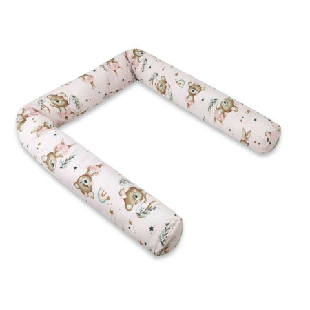 Patuturi din lemn - Aparatoare pentru patut, MimiNu, Tip rulou, Cu husa detasabila, Lungime 180 cm, Din bumbac certificat Oeko Tex Standard 100, Design, Little Ballerina Pink