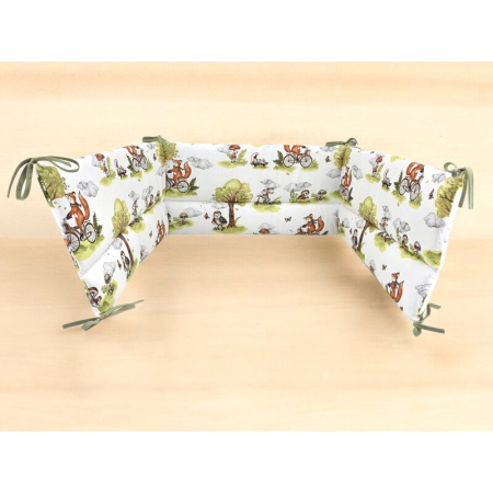 Aparatoare pentru patut, Qmini, Din bumbac certificat Oeko Tex Standard 100, 180x30 cm, Cu panglici, Fox on bikes Natural [1]