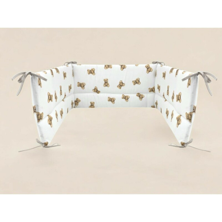 Aparatoare pentru patut, Qmini, Din bumbac certificat Oeko Tex Standard 100, 180x30 cm, Cu panglici, Teddy Toys [2]