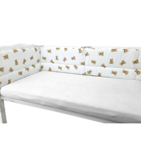 Aparatoare pentru patut, Qmini, Din bumbac certificat Oeko Tex Standard 100, 180x30 cm, Cu panglici, Teddy Toys [1]