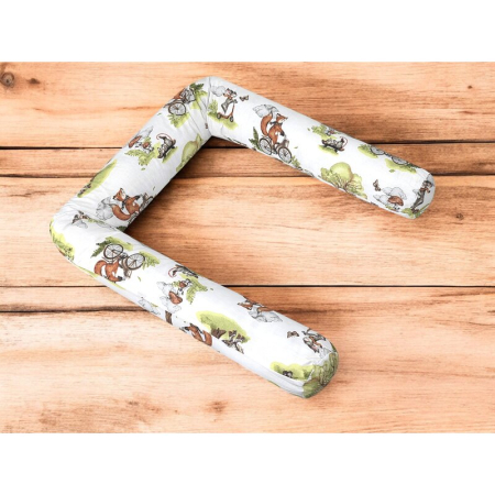 Aparatoare pentru patut, Qmini, Tip rulou, Cu husa detasabila, Lungime 180 cm, Din bumbac certificat Oeko Tex Standard 100, Fox on bikes Natural [1]