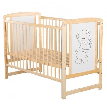 Patuturi din lemn - Patut din lemn pin si mdf Timmi 120x60 cm, Cu laterala culisanta