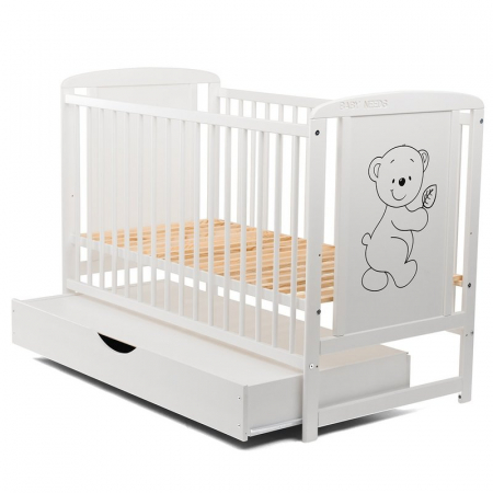 Patut din lemn pin si mdf Timmi 120x60 cm, Cu sertar, capac si saltea 10 cm [4]