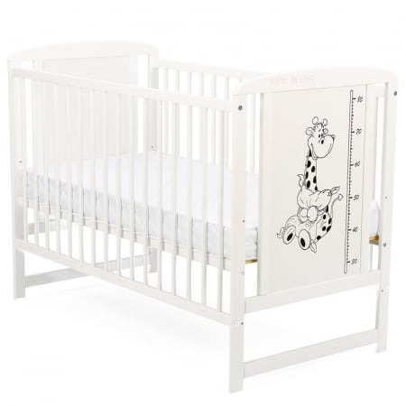 Patut din lemn de pin Timmi Girafa 120x60 cm, Laterala cu 3 bete detasabile, cu saltea de 8cm , Alb [2]