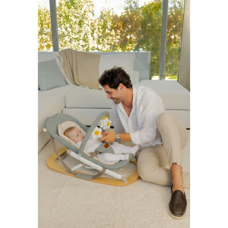 Balansoar, Jane, Kalm, Pliabil, Cu bara de jucarii si spatar reglabil, Cu baza din lemn, Conform cu standardul european de siguranta EN 12790:2023, Botanic [12]