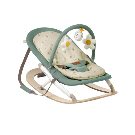 Leagane si balansoare - Balansoar, Jane, Kalm, Pliabil, Cu bara de jucarii si spatar reglabil, Cu baza din lemn, Conform cu standardul european de siguranta EN 12790:2023, Botanic