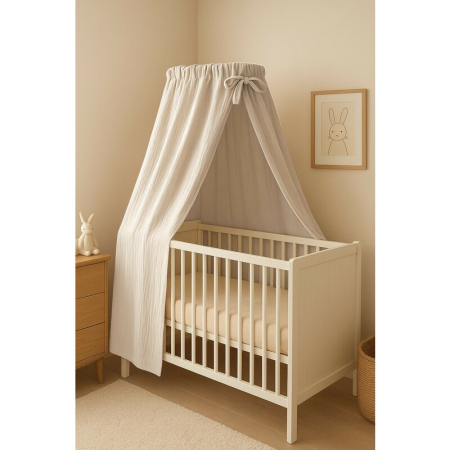 Baldachin, Qmini, Pentru patut, leagan, Din muselina dubla 145x200 cm, Material certificat Oeko Tex Standard 100, Cream [1]