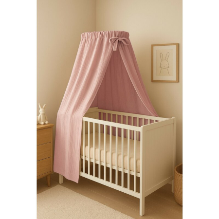 Baldachin, Qmini, Pentru patut, leagan, Din muselina dubla 145x200 cm, Material certificat Oeko Tex Standard 100, Powder Pink [1]