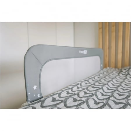 Bariera de protectie pentru pat bebe, Rabatabila, Instalare usoara, Dimensiune 135 x 57 cm, FreeON, Little Stars, Grey [1]