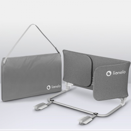 Bariera de protectie pentru pat, Lionelo, Lora XL, Pliabila, Sistem de blocare StandSafe, Geanta de transport inclusa, 150x46 cm, Conform cu BS 7972:2001+A1:2009, Gri [18]
