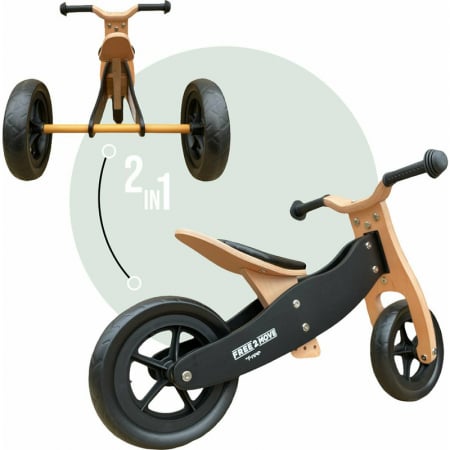 Bicicleta/tricicleta fara pedale din lemn, 2 in 1, Functie de bicicleta echilibru, Sa reglabila, Manere antiderapante, Roti ajustabile, 18 luni – 3 ani, Free2Move, Brown Black [1]