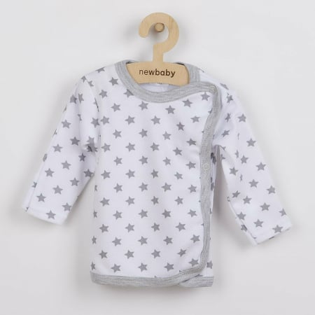 Bluze - Bluza cu maneca lunga, Cu capse, Marime 56, Din bumbac 100%, New Baby, Classic II Grey with stars
