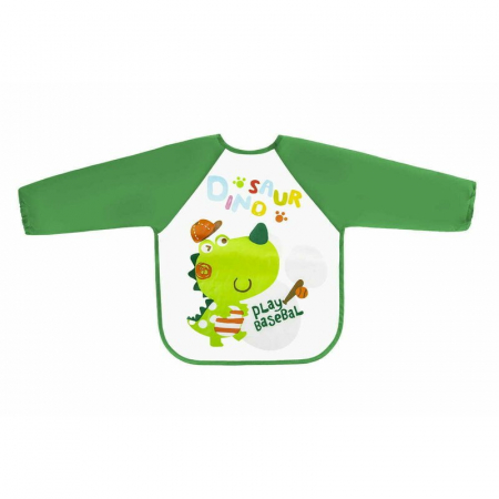 Bavetici si accesorii - Bocioland - Baveta impermeabila, Cu maneci lungi, Dimensiune 40x35 cm, Dino