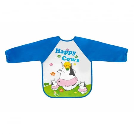 Bavetici si accesorii - Bocioland - Baveta impermeabila, Cu maneci lungi, Dimensiune 40x35 cm, Happy Cows