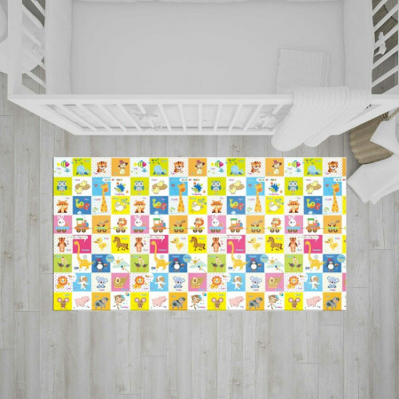 Centre de Activitati - Bocioland - Covoras de joaca Happy Day, Pliabil, Protectie impotriva loviturilor, Dimensiune mare, 200 x 150 cm, Cu Imprimeu pe ambele parti, Potrivit pentru utlizare atat in interior, cat si in exter