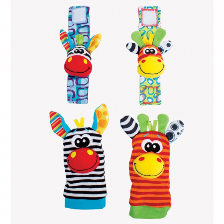 Botosei si bratari cu zornaitoare, Animalute dragute pentru bebelusi, Set 4 piese, 2 pentru maini si 2 pentru picioare, Jungle Wrist Rattle and Foot Finder, Playgro [7]