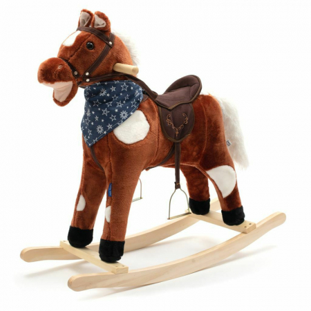 Leagane si balansoare - Calut balansoar din plus, Cu efecte de miscare a gurii si a cozii, Cu melodie de cowboy si efect de galop , Baby Mix, Maro Inchis