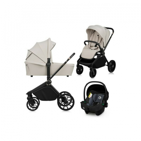 Carucioare 3 in 1 - Carucior 3 in 1, Lionelo, Mika Plus, Cadru din aluminiu, Cu landou intarit si salteluta moale, Scoica auto, Reversibil, Cu sistem de ventilatie 3D, Maner ajustabil, Cu accesorii, Pana la 22 kg, EN1888