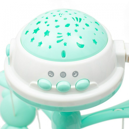 Carusel muzical pentru patut bebelusi, Cu proiectii, Cu melodii si sunete ale naturii, Cu 10 jucarii si ceas de jucarie pe suport, Baby Mix, Mint [2]