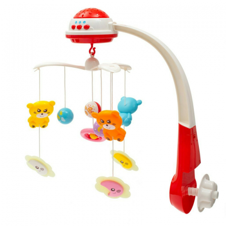 Carusele muzicale si lampi - Carusel muzical pentru patut bebelusi, Cu proiectii, Cu melodii si sunete ale naturii, Cu 11 jucarii, Baby Mix, Red