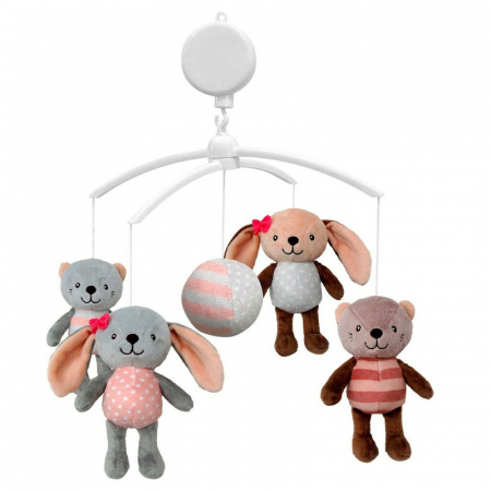 Carusele muzicale si lampi - Carusel pentru patut, Cu 5 jucarii din plus, Rabbit and friends, Baby Mix