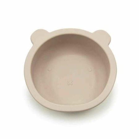 Cani , farfurii , tacamuri - Castron cu urechi de ursulet, Bocioland, Cu ventuze, Silicon, Fara BPA, 6-36 luni, Light Beige