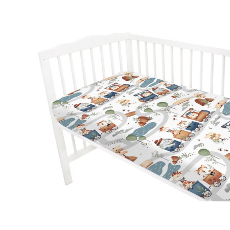 Cearceaf cu elastic, MimiNu, Pentru patut 120X60 cm, Din bumbac certificat Oeko Tex Standard 100, Design, Zoo in train [2]