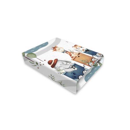 Lenjerii, baldachine, aparatoare - Cearceaf cu elastic, MimiNu, Pentru patut co-sleeper, Leonie, Dimensiune 83 x 50 cm, Din bumbac certificat Oeko Tex Standard 100, Design, Zoo in train