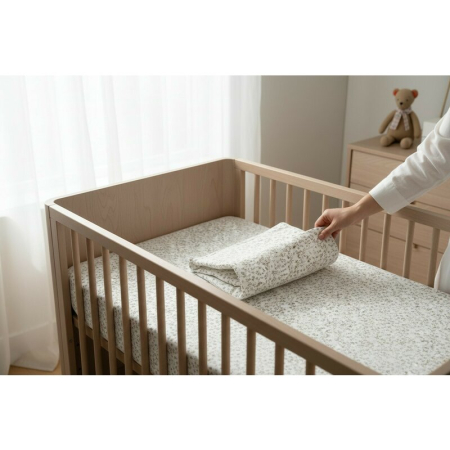 Cearceaf cu elastic, MimiNu, Premium, Pentru patut 120X60 cm, Din bumbac certificat Oeko Tex Standard 100, Meadow [2]