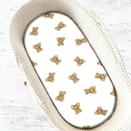 Lenjerii, baldachine, aparatoare - Cearceaf cu elastic, Qmini, Pentru landou, carucior si cosulet, Dimensiune 80x35 cm, Din bumbac certificat Oeko Tex Standard 100, Teddy Toys