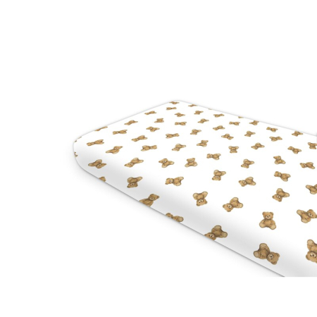 Lenjerii, baldachine, aparatoare - Cearceaf cu elastic, Qmini, Pentru pat 160x80 cm, Din bumbac certificat Oeko Tex Standard 100, Design, Teddy Toys