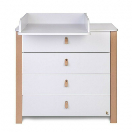 Saltele si accesorii infasat - Comoda de infasat YappyEtude din lemn, Cu patru sertare, Cu blat de infasat detasabil, YappyKids, 89x86x50 cm, Alb