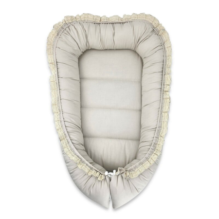 Cosuri de dormit - Cosulet bebelus, MimiNu, Premium, Pentru dormit, Baby Nest 55 x 75 cm, Cu Volanase si dantela, Husa 100% bumbac, Din bumbac certificat Oeko Tex Standard 100, Grey