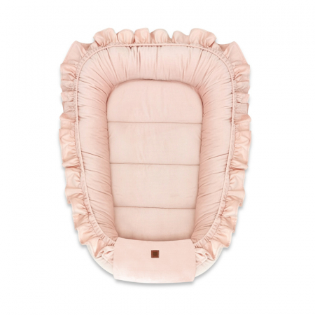 Cosuri de dormit - Cosulet bebelus pentru dormit, Baby Nest 75 x 55 cm, Cu Volanase, Din catifea, Magnolia