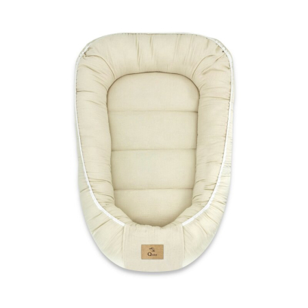 Cosuri de dormit - Cosulet bebelus, Qmini, Pentru dormit, Baby Nest 55 x 75 cm, Husa 100% muselina dubla, Material certificat Oeko Tex Standard 100, Warm beige
