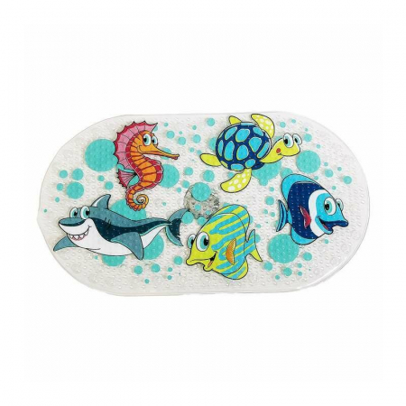 Cadite si accesorii - Covoras de baie, FreeON, Antialunecare, Cu ventuze, 69x39 cm, Oval, Ocean
