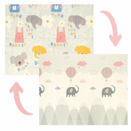 Centre de Activitati - Covoras de joaca, Bocioland, Grey Elephant, Pliabil, Protectie impotriva loviturilor, Dimensiune mare, 180 x 150 cm, Cu Imprimeu pe ambele parti, Potrivit pentru utlizare atat in interior, cat si in e