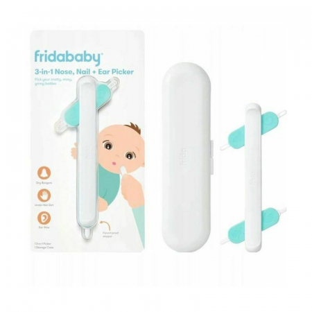 Curat si sanatos - Dispozitiv de curatare, Fridababy, Multifunctional, Cu 4 capete, Pentru unghii, mucoasa nazala, urechi si alte parti ale corpului, Reutilizabil, 0 luni+
