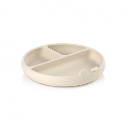 Cani , farfurii , tacamuri - Farfurie BLW, Din silicon, Cu ventuze, 17 x 17 x 4 cm, BPA Free, Sand