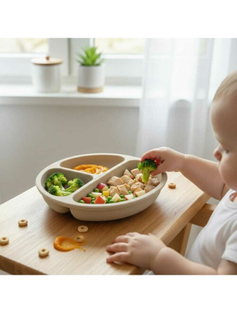 Farfurie compartimentata, Bocioland, Rotunda, Cu 3 compartimente, Fara BPA, 6-36 luni, Beige [4]