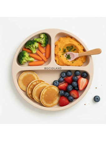 Farfurie compartimentata, Bocioland, Rotunda, Cu 3 compartimente, Fara BPA, 6-36 luni, Beige [7]