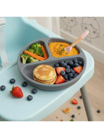 Farfurie compartimentata, Bocioland, Rotunda, Cu 3 compartimente, Fara BPA, 6-36 luni, Dark grey [1]